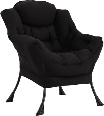 Welnow Compact Lazy Chair with Ottoman  Dark Grey Accent Armchair with Side Pocket & Footrest