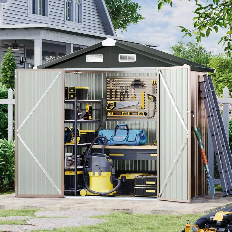 Aoxun Metal Outdoor Storage Shed 6.4×4 FT, Brown, Waterproof & Wind-Resistant, Pad-Lockable Doors, Easy Assembly