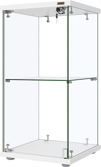 Countertop Glass Display Cabinet  4-Tier Tempered-Glass Showcase with Locking Door & MDF Base