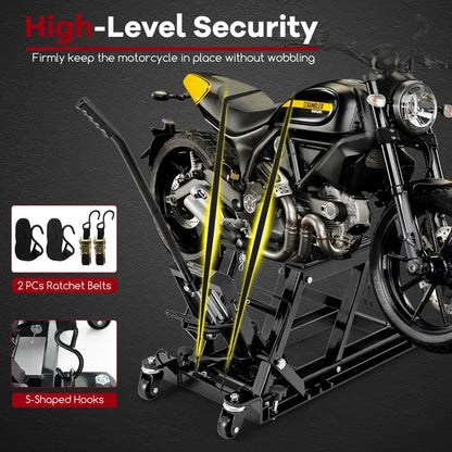 Heavy-Duty Hydraulic Motorcycle Lift  1500 LB Capacity with Footplates & Extended Handle