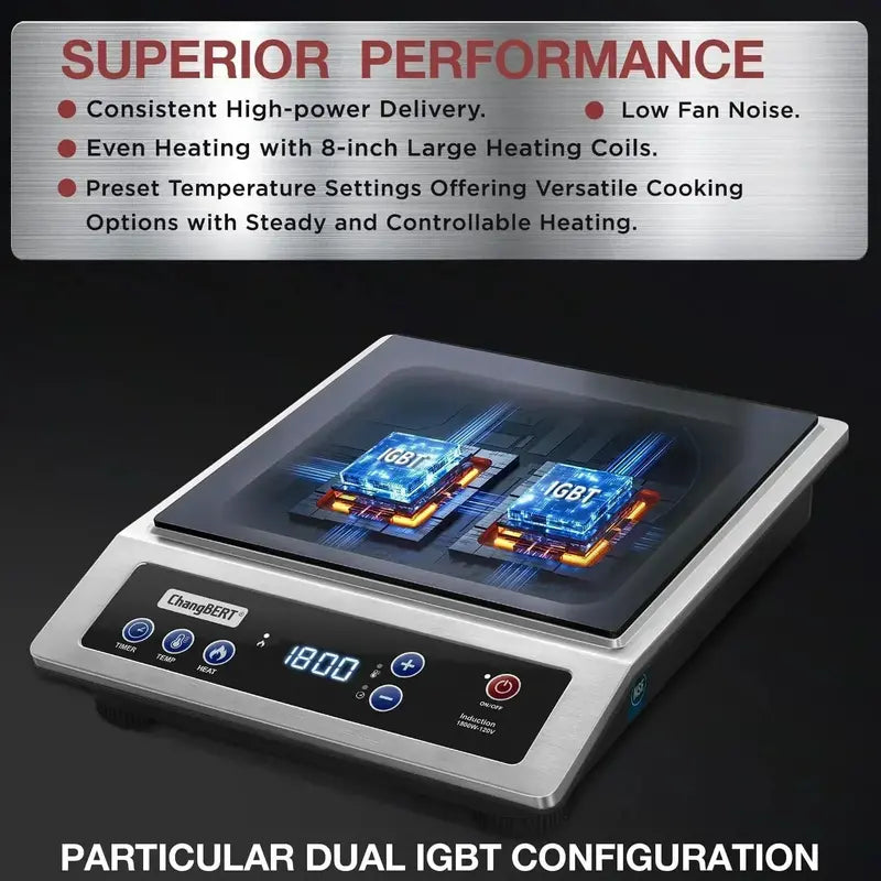 Portable Induction Cooktop  8-Inch Stainless Steel Burner for Countertop or RV Cooking
