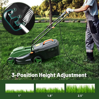 Corded Electric Lawn Mower, 12-Amp 14-Inch Dual-Mode Cutting System