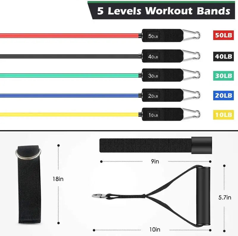 Whatafit Resistance Bands Set  100% Natural Latex, Adjustable Up to 150 lbs, Portable Home Gym with Accessories