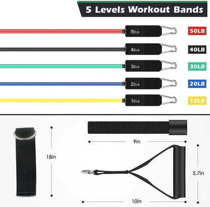 Whatafit Resistance Bands Set  100% Natural Latex, Adjustable Up to 150 lbs, Portable Home Gym with Accessories