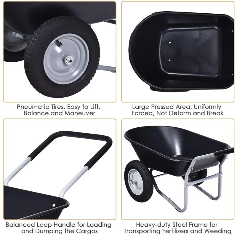 Dual-Wheel Heavy-Duty Garden Utility Cart  330-Pound Capacity All-Terrain Wheelbarrow