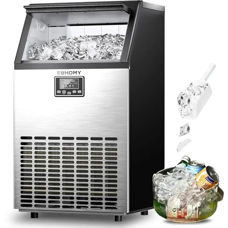 EUHOMY Commercial Ice Maker — 100 lbs/24H Stainless Steel Undercounter Ice Machine for Bars & Kitchens