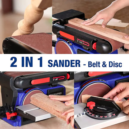 WORKPRO 4″ x 36″ Belt & 6″ Disc Sander Combo  Cast Iron Base with 6 Sanding Belts for Woodworking