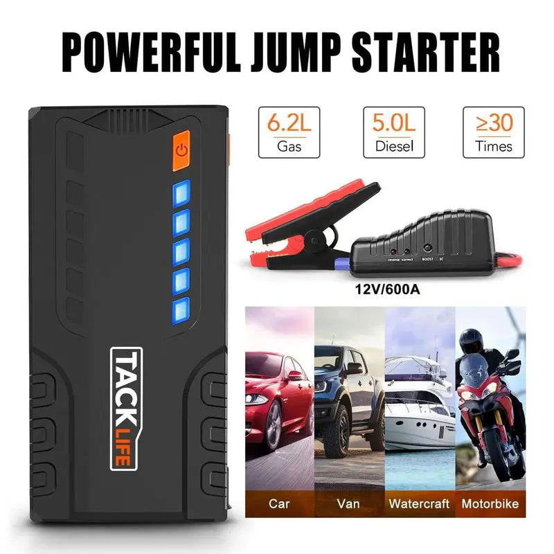Tacklife T6 Car Jump Starter  800A Peak, 18000mAh, LCD Display, Quick-Charge, Safety-Protected (Gas up to 7.0L / Diesel up to 5.5L)