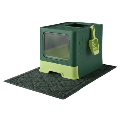 Enclosed Top-Entry Cat Litter Box with Non-Slip Mat and Scoop Included