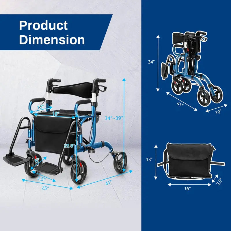 Dual-Mode Rollator Walker with Seat & Brakes  Lightweight Mobility Aid for Seniors