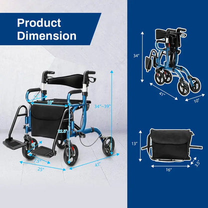 Dual-Mode Rollator Walker with Seat & Brakes  Lightweight Mobility Aid for Seniors