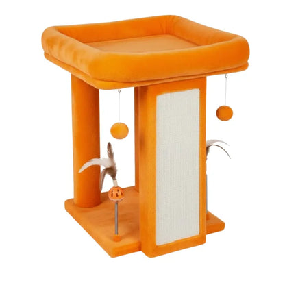 Elevated Cat Tree with Accessible Platform, Scratch Board, and Interactive Toys