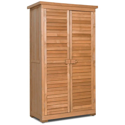 Wooden Outdoor Storage Shed  Rustic Fir Wood Garden Locker with Lockable Shutter Design