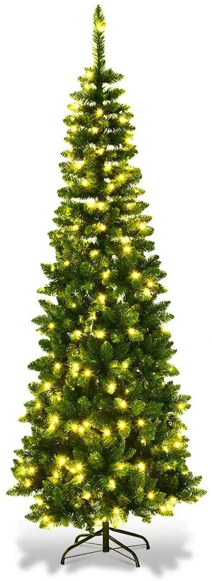 Premium Pre-Lit Pencil Christmas Tree  Space-Saving Hinged Fir with Premium Branch Tips