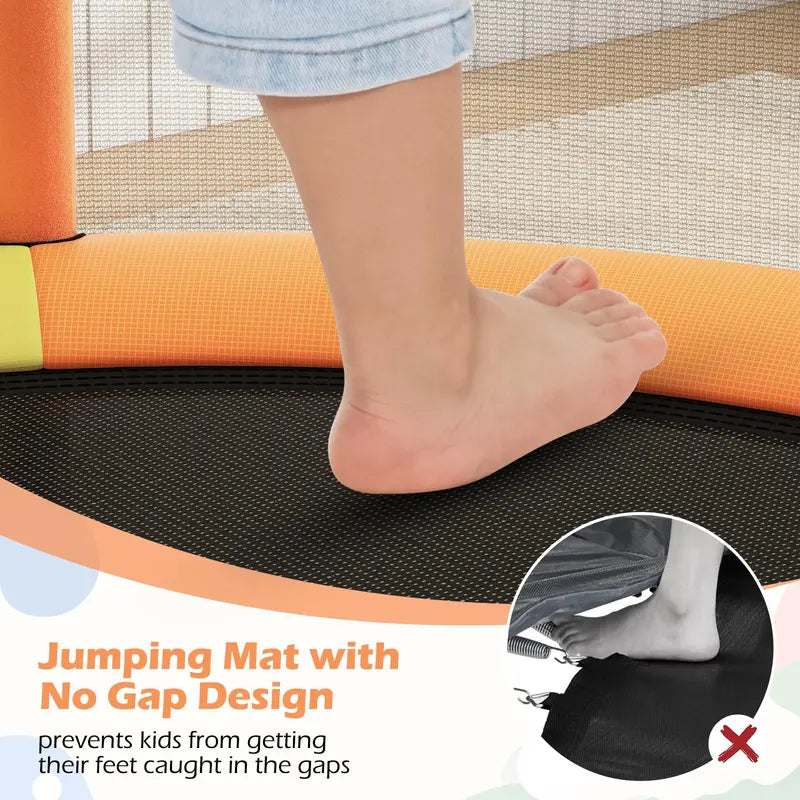 55-Inch Kids’ Mini Trampoline  Heavy-Duty Bouncer with Hammock & Enclosed Safety Net
