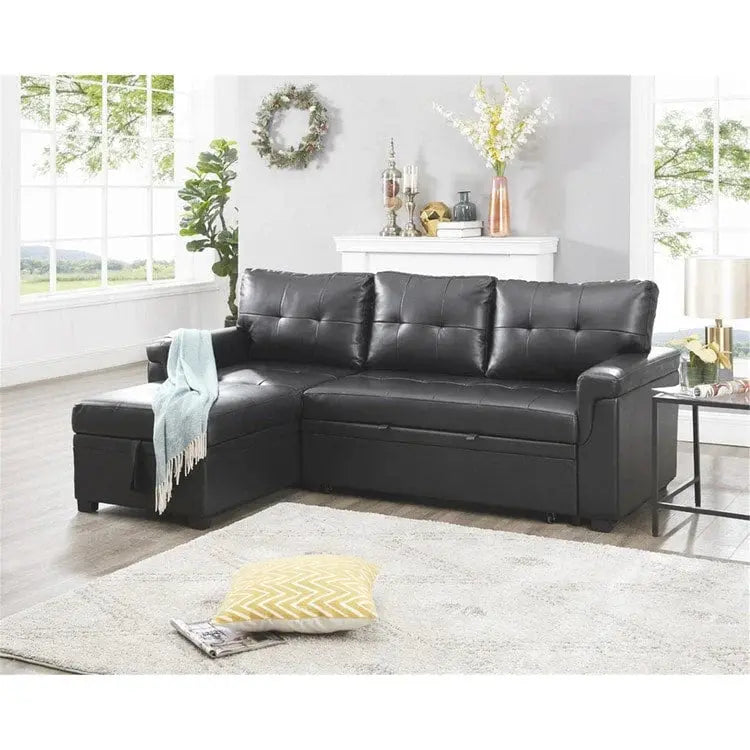 Convertible Reversible Sectional with Pull-Out Sleeper, Integrated Storage Chaise, and Sturdy Support Legs