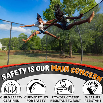 Jumpzylla 16-Foot Enclosed Trampoline with Dual-Tone Safety Pad  ASTM-Certified, Stable 4-Leg Design