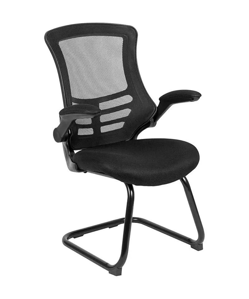 Kelista Mesh Sled-Base Reception Chair  Black, Flip-Up Arms, Contemporary Side-Seat Design