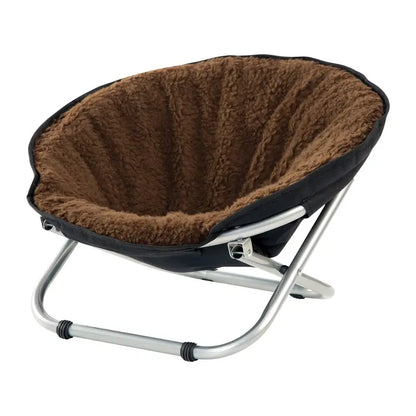 Folding Pet Cot Chair  Cat Bed, Brown Fleece Top Papasan Chair for Sm