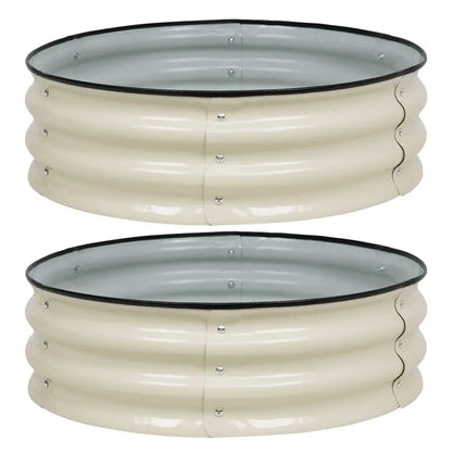 Aoodor 9” Tall Aluzinc Metal Raised Garden Bed 30” Round, Outdoor Garden Planter Box Beige Set of 2