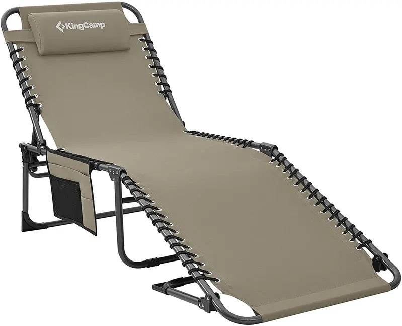 Premium Folding Chaise Lounger  Ergonomic 4-Angle Design with Integrated Pillow Pocket
