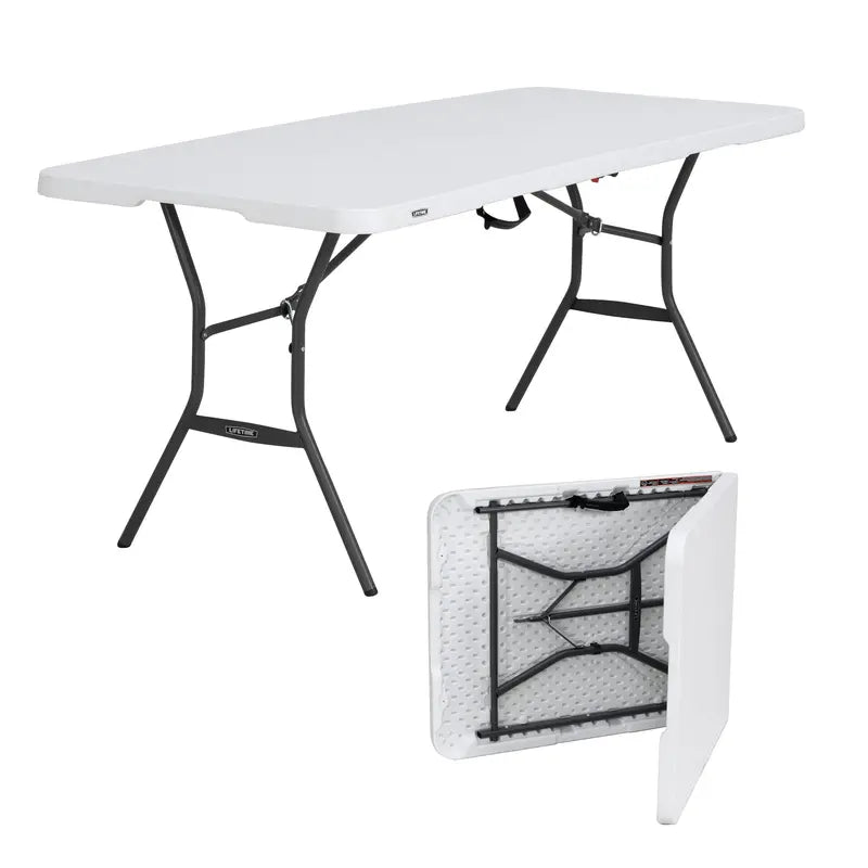Lifetime 6 ft. Rectangle Commercial Fold-In-Half Table  White