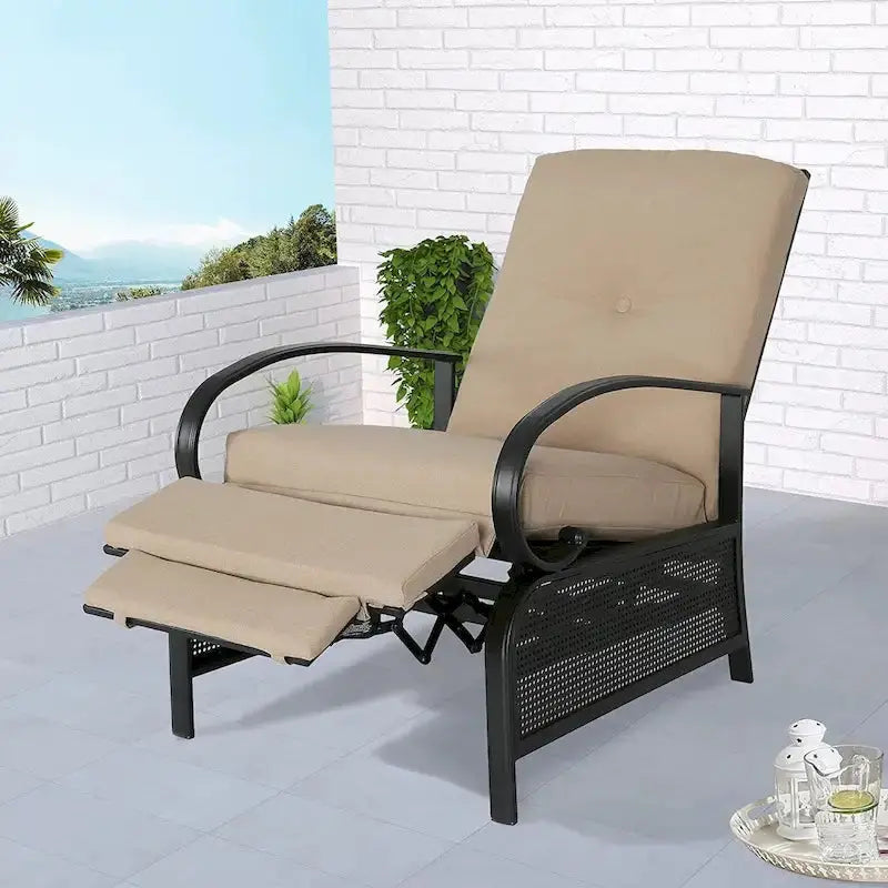 Adjustable Outdoor Reclining Lounge Sofa  Cushioned Patio Chair, Compact Dimensions