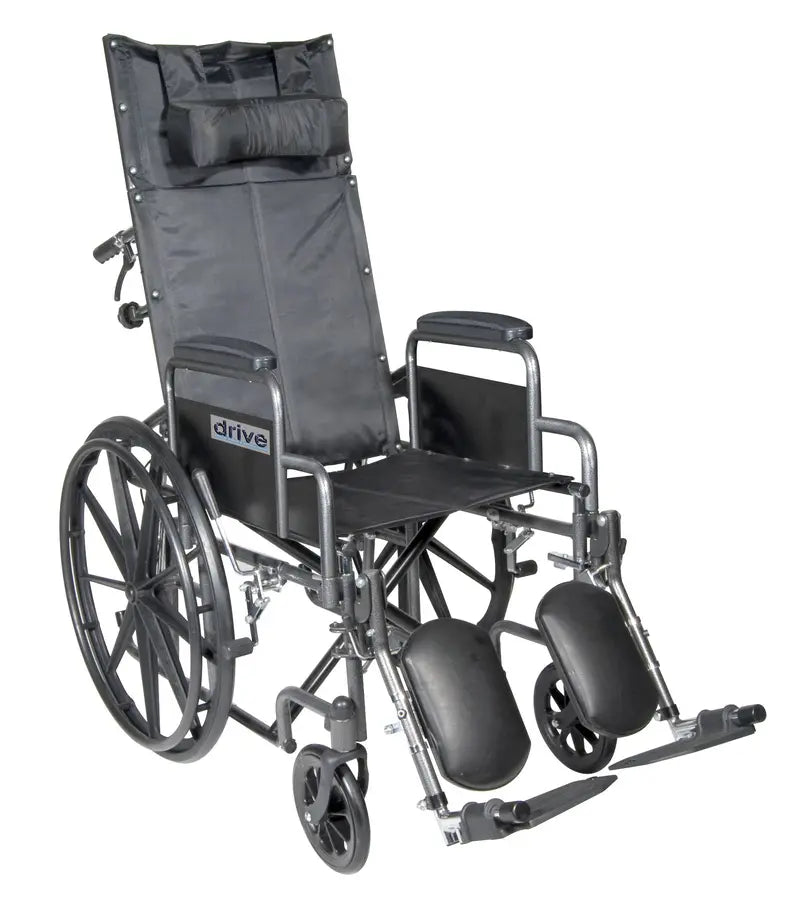 Drive Medical Silver Sport Reclining Wheelchair  Hydraulic Backrest, Elevating Footrests & Detachable Arms