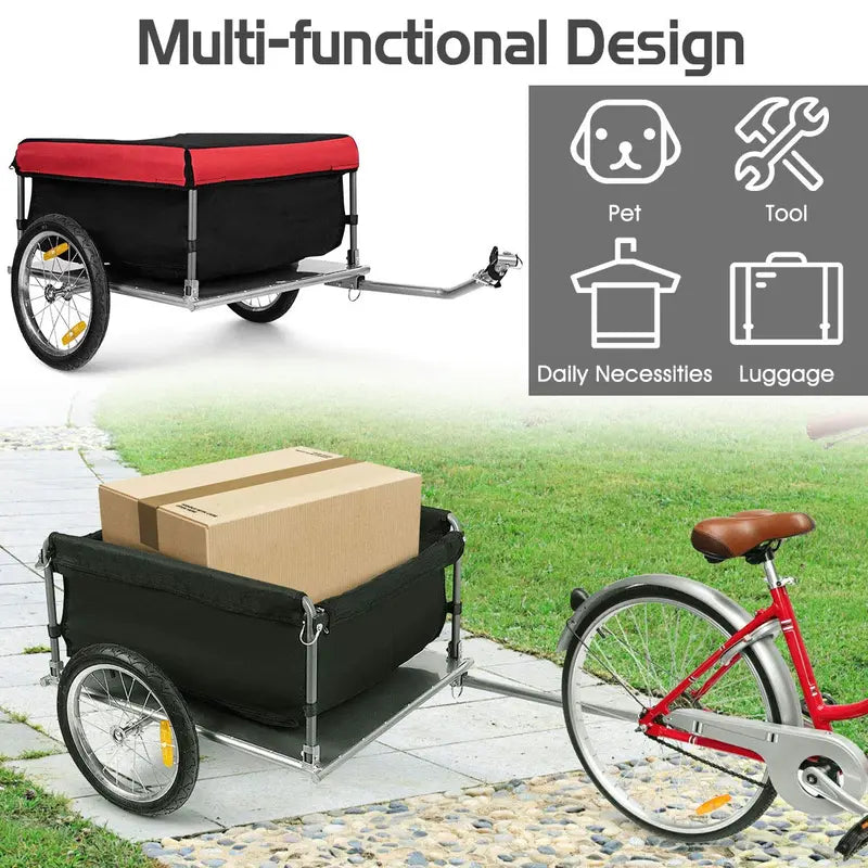 Foldable Bicycle Cargo Trailer with Quick-Release Frame and 16-Inch All-Terrain Wheels