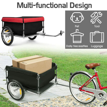 Foldable Bicycle Cargo Trailer with Quick-Release Frame and 16-Inch All-Terrain Wheels