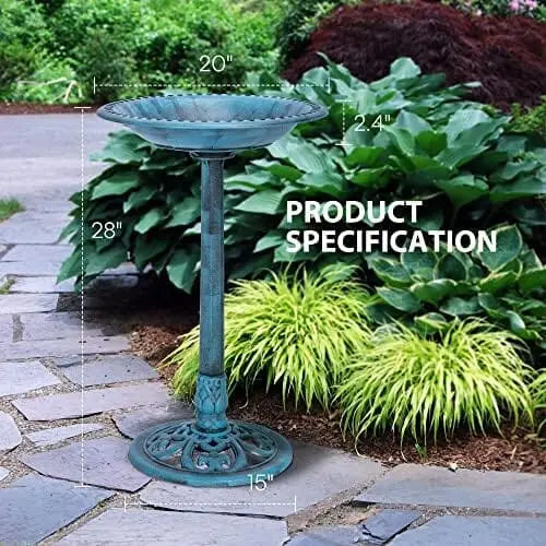 Blue Patina Antique Bird Bath  Lightweight, Weather-Resistant, 20″ Diameter, Sturdy Base for Outdoor Garden