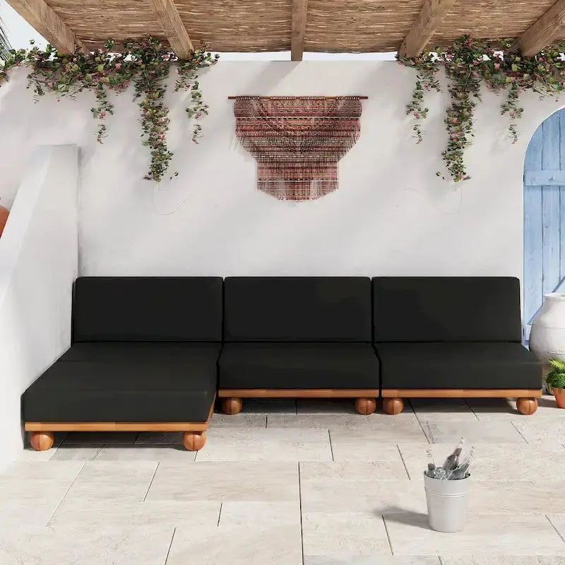 Scott Living Dulcie L-Shaped Acacia Wood Outdoor Sectional  4-Piece Set with Removable Cushions