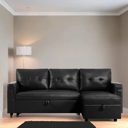 Reversible L-Shaped Sectional Sofa with Hidden Chaise Storage and Pull-Out Sleeper Function