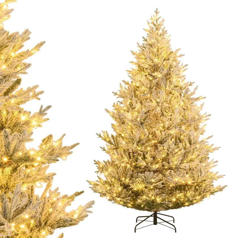 6-Foot to 8-Foot Pre-Lit Snow-Flocked Christmas Tree for Indoor or Office Holiday Display