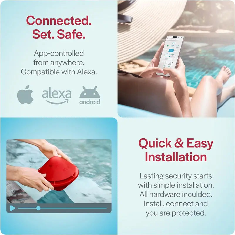 ASTM-Certified Floating Pool Alarm System — Loud Audio Alert, Alexa-Compatible, Works with In-Ground & Above-Ground Pools