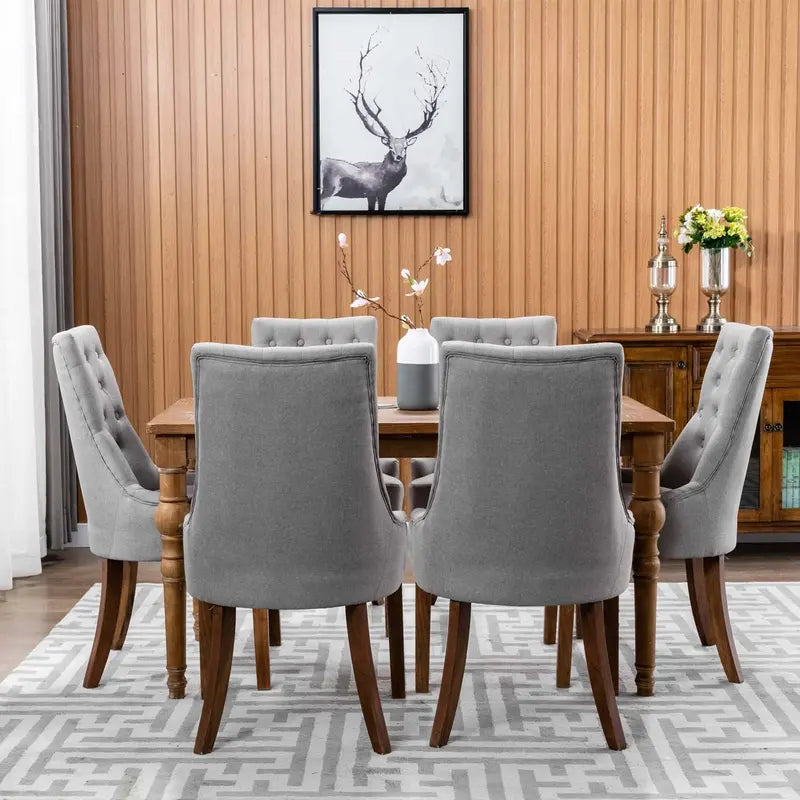 Wingback Fabric Dining Chair Set (2-Piece)  Tufted Beige Chairs for Dining Room, Kitchen, or Living Area