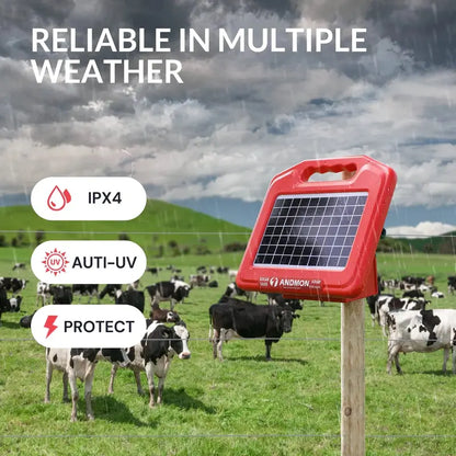 ANDMON Solar-Powered Fence Charger with Dual Input and 30-Mile Range