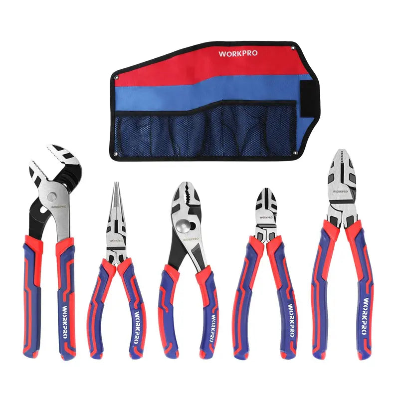 WORKPRO 5-Piece Premium Cr-V Pliers Set with Protective Storage Pouch