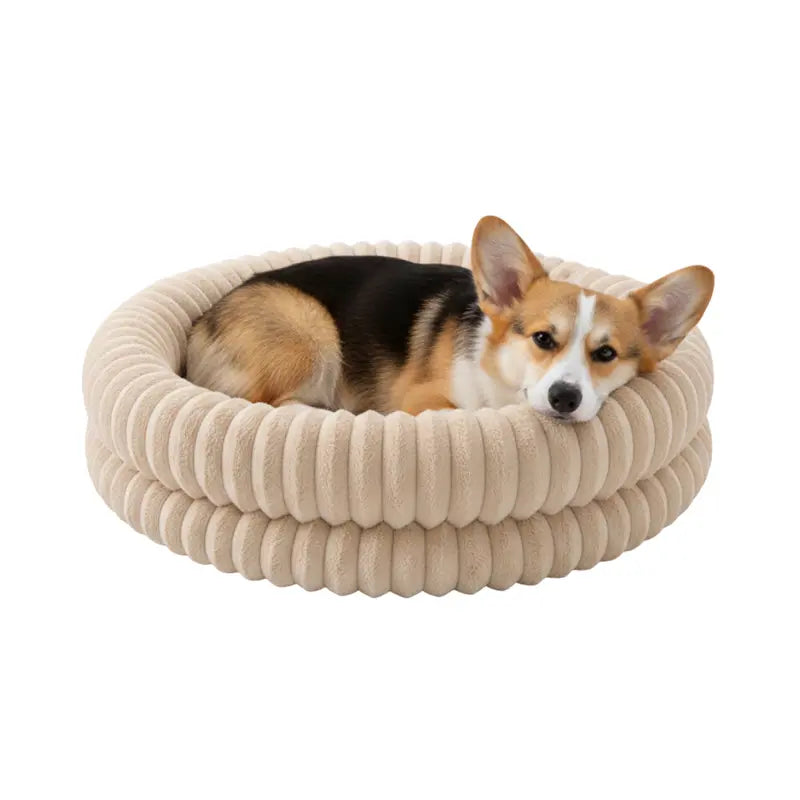 Circular Donut Pet Bed with Bolstered Rim and Non-Slip Bottom