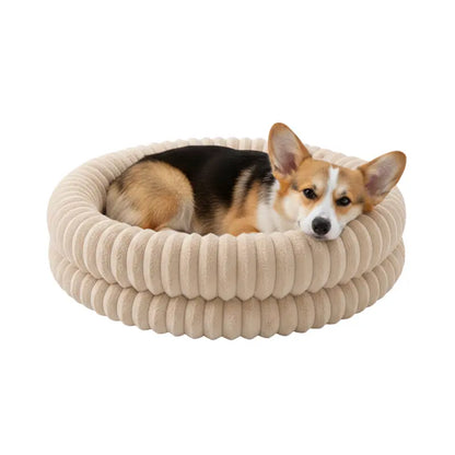Circular Donut Pet Bed with Bolstered Rim and Non-Slip Bottom