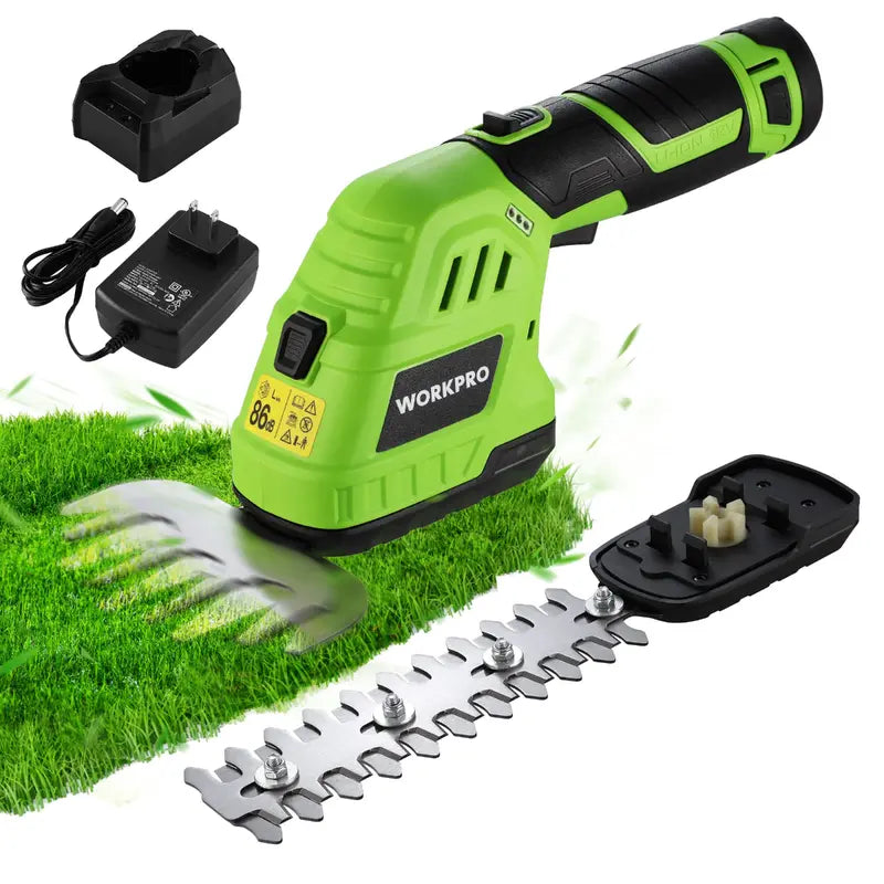 WORKPRO 12V Cordless 2-in-1 Grass & Hedge Trimmer  Includes 2.0Ah Battery + 1-Hour Fast Charger