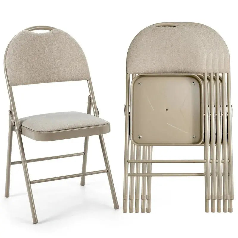 6-Pack Folding Chairs  Portable Padded Dining or Office Seats (Beige, 18.5″ x 20″ x 35″)
