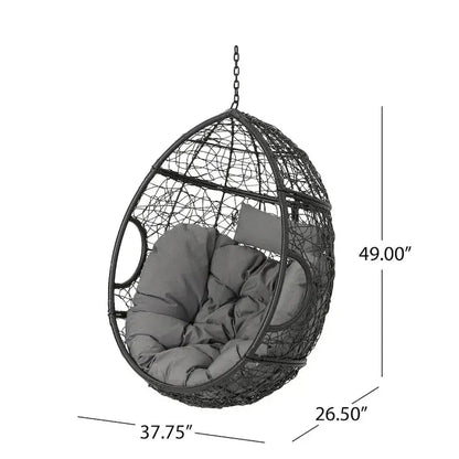 Waterproof Hanging Wicker Egg Chair  Outdoor Hammock Seat with Cushions, 300 lb Capacity