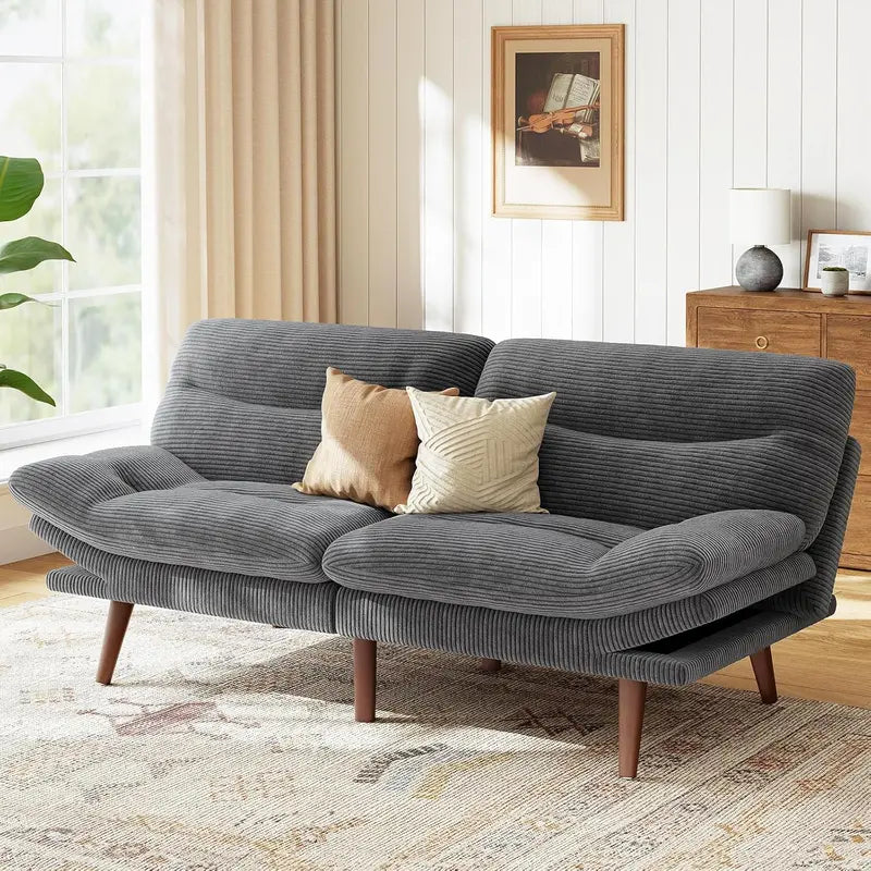 Adjustable Futon Sofa Bed  Modular Backrests & Armrests, Converts Effortlessly to a Sleeper Couch