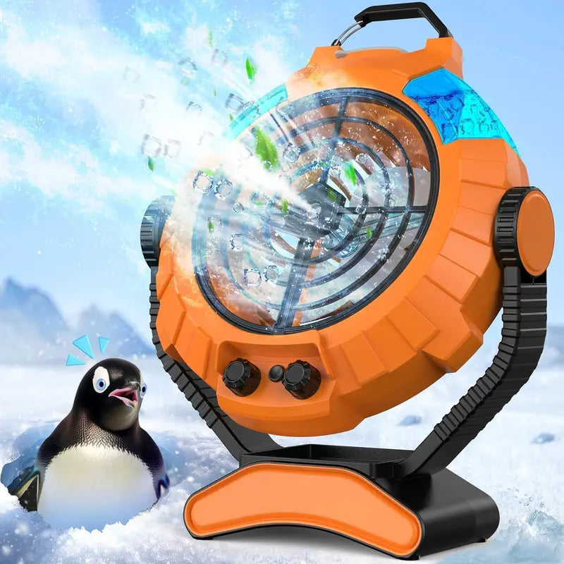 JYew Portable Misting Fan  Rechargeable 10,000mAh Battery-Powered Cooling Fan with Hook Mount & USB Charging for Outdoor Use