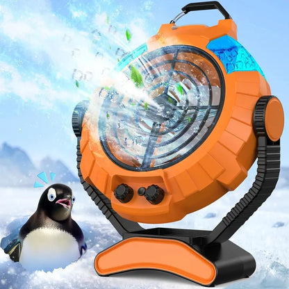 JYew Portable Misting Fan  Rechargeable 10,000mAh Battery-Powered Cooling Fan with Hook Mount & USB Charging for Outdoor Use