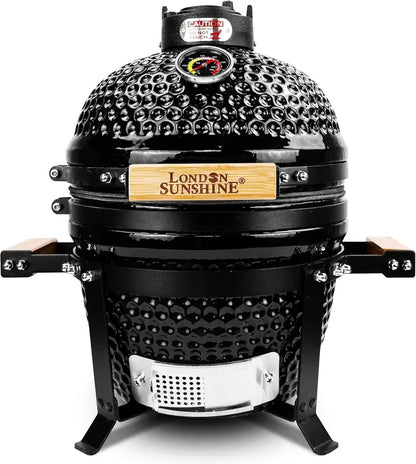 13-Inch Kamado-Style Ceramic Charcoal Grill  Compact Red BBQ Smoker for Patio & Outdoor Cooking