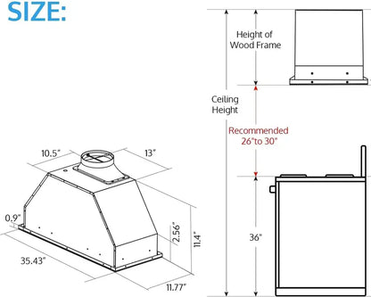 IKTCH 30″ Convertible Range Hood  900 CFM Ducted/Ductless Stainless Steel Ventilation System