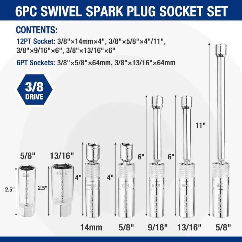 WORKPRO 7-Piece Magnetic Swivel Spark Plug Socket Set
