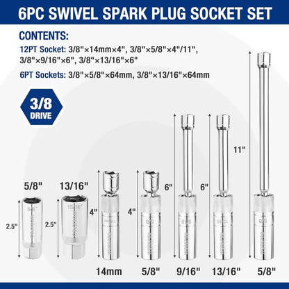 WORKPRO 7-Piece Magnetic Swivel Spark Plug Socket Set